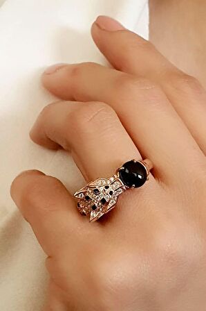 Lacivert zirkon taşlı 925ayar gümüş rose lüks Kaplan yüzük 