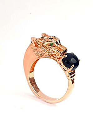 Lacivert zirkon taşlı 925ayar gümüş rose lüks Kaplan yüzük 