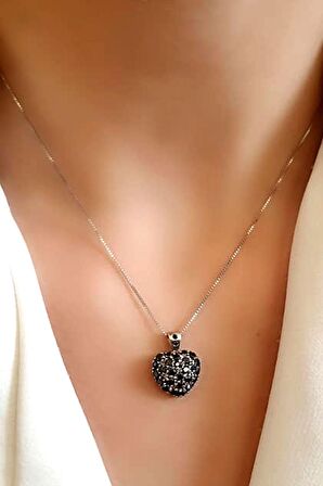 Oniks taşlı 925 ayar gümüş kalp kolye