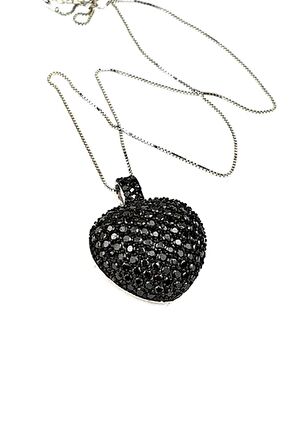 Oniks taşlı 925 ayar gümüş bombeli kalp kolye