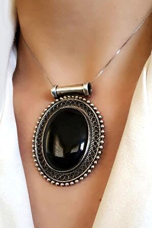 tasarım el işi 925 ayar gümüş oniks taşlı lüks kolye