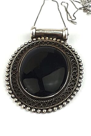 tasarım el işi 925 ayar gümüş oniks taşlı lüks kolye