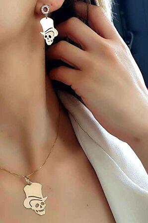 İtalyan tasarımı 925 ayar gümüş rose kurukafa figürlü gümüş set takım 