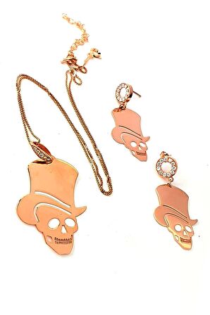 İtalyan tasarımı 925 ayar gümüş rose kurukafa figürlü gümüş set takım 