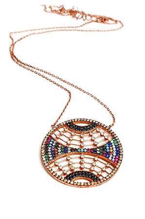 Renkli zirkon taşlı 925ayar gümüş rose kolye 