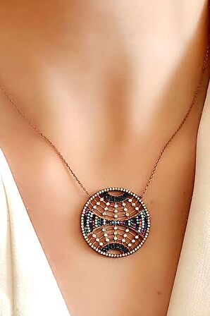 Renkli zirkon taşlı 925ayar gümüş rose kolye 