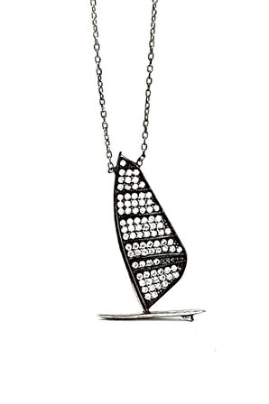 Zirkon taş detaylı 925 ayar gümüş yelkenli tasarım kolye