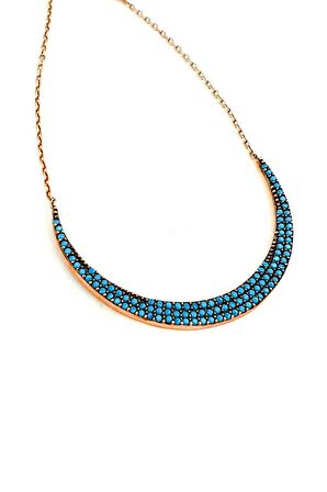 Turkuaz taşlı 925 ayar gümüş rose kolye 