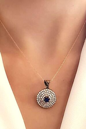 Zirkon taşlı 925 ayar gümüş rose otantik kolye