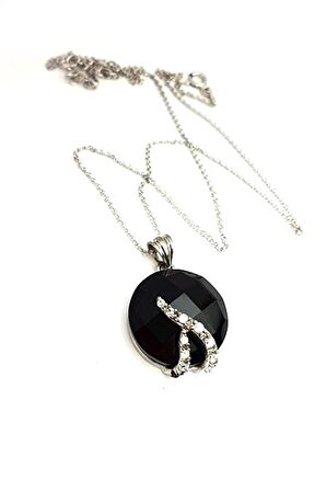 Oniks taşlı zirkon taş detaylı italyan tasarımı 925 ayar gümüş modern kolye 