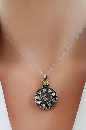 Zirkon taşlı 925 ayar gümüş Tuğra figürlü tasarım kolye