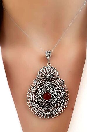 Akik taşlı 925 ayar gümüş tasarım el işi kolye 