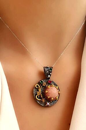 Mercan taşlı 925 ayar gümüş tasarım el işi lüks kolye 