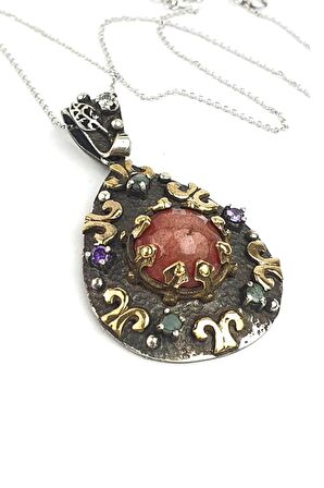 Kök yakut taşlı 925 ayar gümüş tasarım el işi lüks kolye