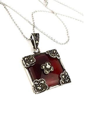 Akik taşlı markazit taş detaylı 925ayar gümüş kolye