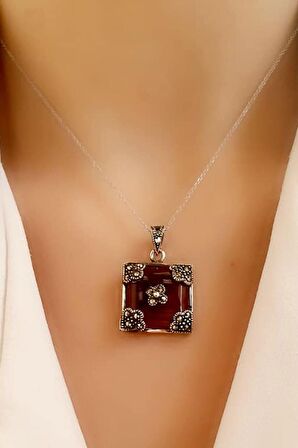 Akik taşlı markazit taş detaylı 925ayar gümüş kolye