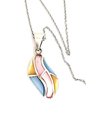 Renkli sedef taşlı 925 ayar gümüş tasarım kolye