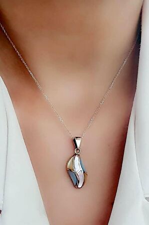 Renkli sedef taşlı 925 ayar gümüş tasarım kolye