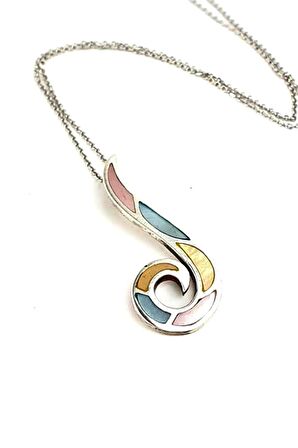 renkli sedef taşlı 925 ayar gümüş tasarım kolye 