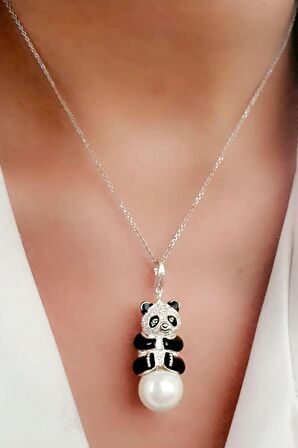 Incili mine işçiliği 925 ayar gümüş tasarım panda kolye