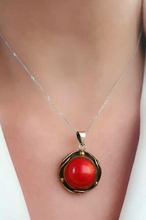 Mercan taşlı 925 ayar gümüş el işi tasarım kolye