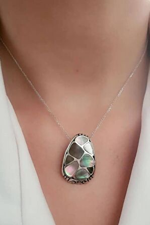 Okyanus sedefi 925 ayar gümüş tasarım kolye 