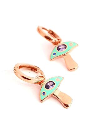 Pembe zirkon taşlı mineli 925 ayar gümüş rose mantar küpe