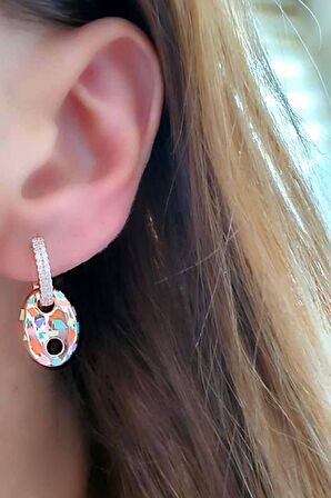 Renkli mineli 925 ayar gümüş rose konfeti küpe 