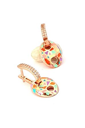 Renkli mineli 925 ayar gümüş rose konfeti küpe 