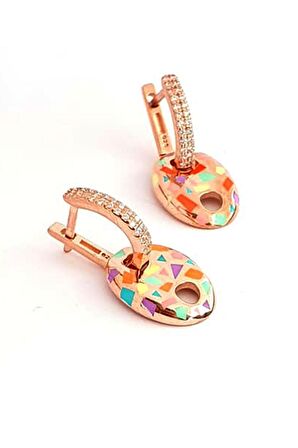 Renkli mineli 925 ayar gümüş rose konfeti küpe 