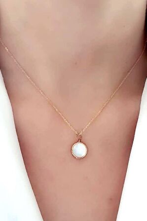 Sedef taşlı 925 ayar gümüş rose kolye