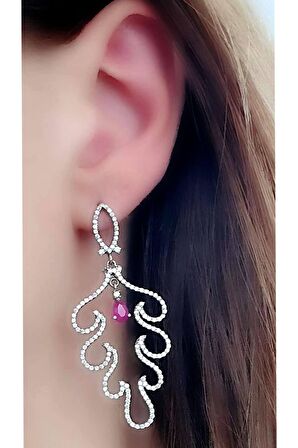 pırlanta ışıltısında zirkon taşlı 925 ayar gümüş lüks küpe 