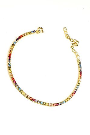 Renkli swarovski taşlı 925 ayar gümüş üzerine altın kaplama bileklik 