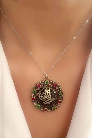 Kök yakut ve zümrüt taşlı 925ayar gümüş otantik kolye