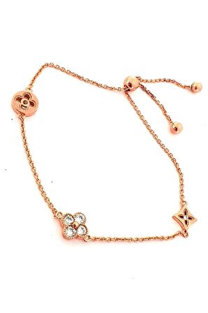 Zirkon taşlı 925 ayar gümüş rose ayarlanabilir asansörlü bileklik