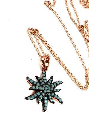 Turkuaz taşlı 925 ayar gümüş rose kolye