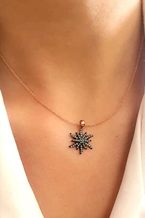 Turkuaz taşlı 925 ayar gümüş rose kolye