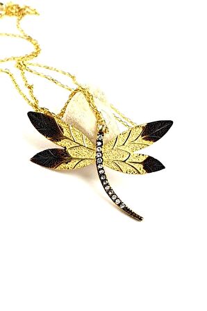 Zirkon taş detaylı 925ayar gümüş üzerine altın kaplama tasarım yusufçuk kolye 