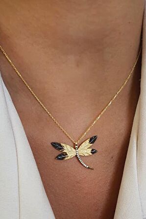 Zirkon taş detaylı 925ayar gümüş üzerine altın kaplama tasarım yusufçuk kolye 