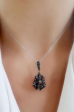 Swarovski taşlı markazit taş detaylı 925 ayar gümüş kolye
