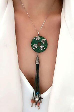 Turkuaz taşlı 925 ayar gümüş tasarım el işi kolye 