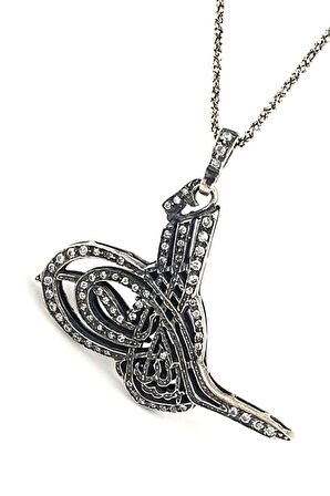 Zirkon taşlı 925 ayar gümüş tasarım Tuğra kolye