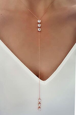 Zirkon taşlı 925 ayar gümüş rose y kolye 