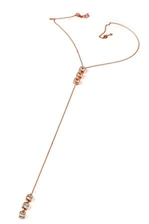 Zirkon taşlı 925 ayar gümüş rose y kolye 