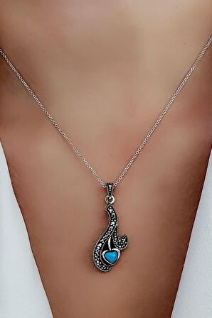 Turkuaz taşlı markazit taş detaylı 925 ayar gümüş kolye 