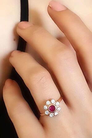 Zirkon taşlı 925ayar gümüş rose çiçek çıtır yüzük