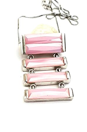 Pembe kuvars taşlı 925ayar gümüş Piatti tasarım kolye