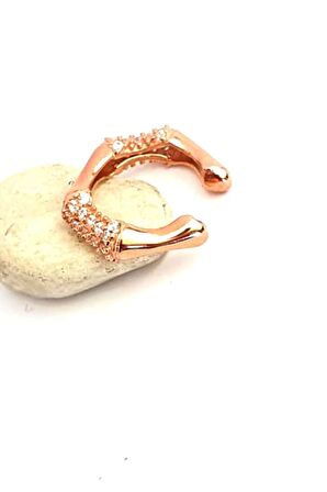 zirkon taşlı 925ayar gümüş rose sıkıştırmalı kıkırdak küpesi