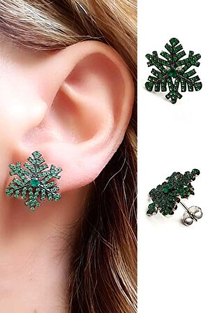 Yeşil zirkon taşlı 925 ayar gümüş kar tanesi küpe