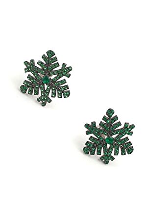 Yeşil zirkon taşlı 925 ayar gümüş kar tanesi küpe